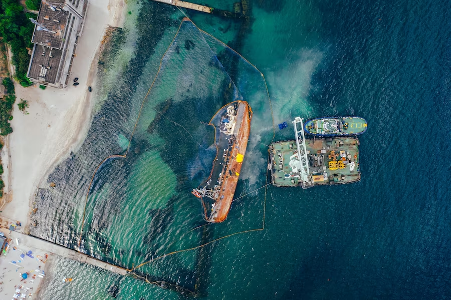 Aerial View of Shipwreck Salvage Operation