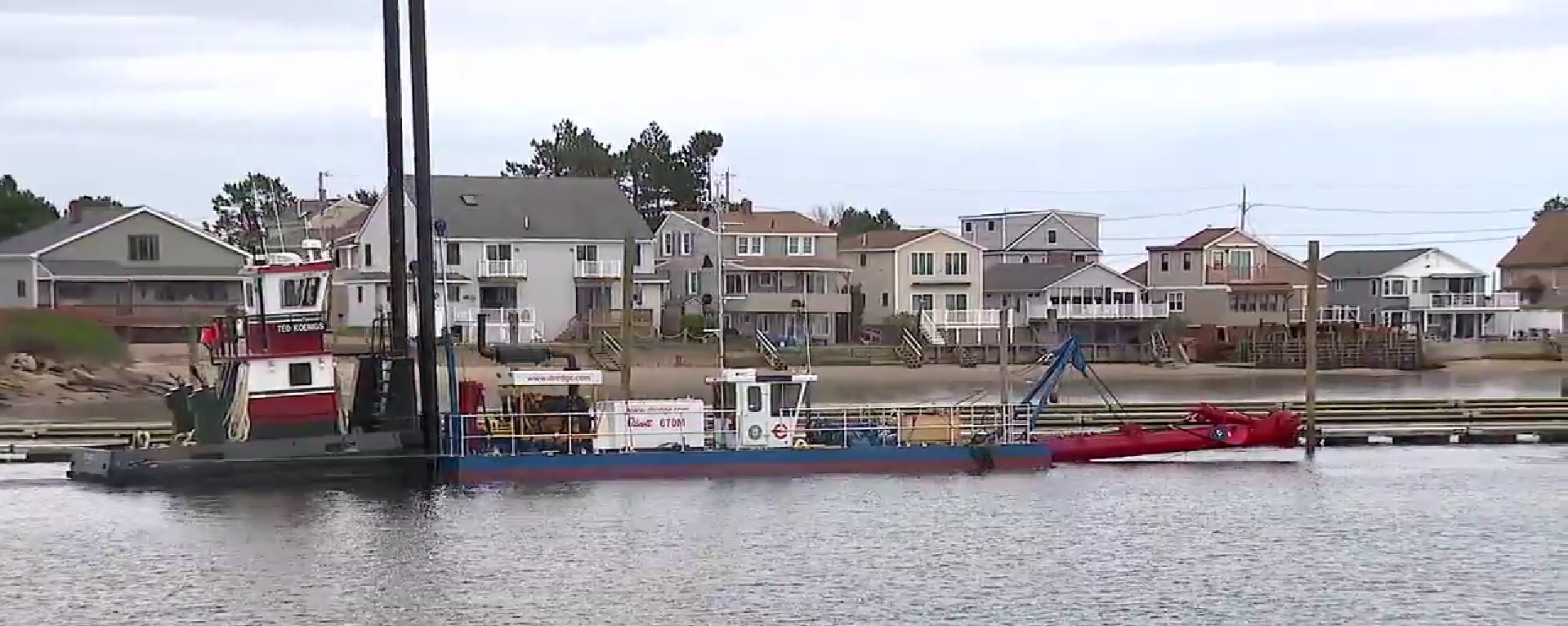 York County Dredge anchors in Wells Harbor