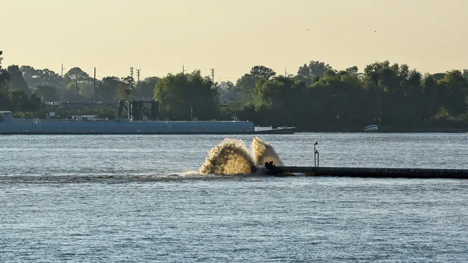 Dredge Jadwin Near Stack Island Keeps River Open
